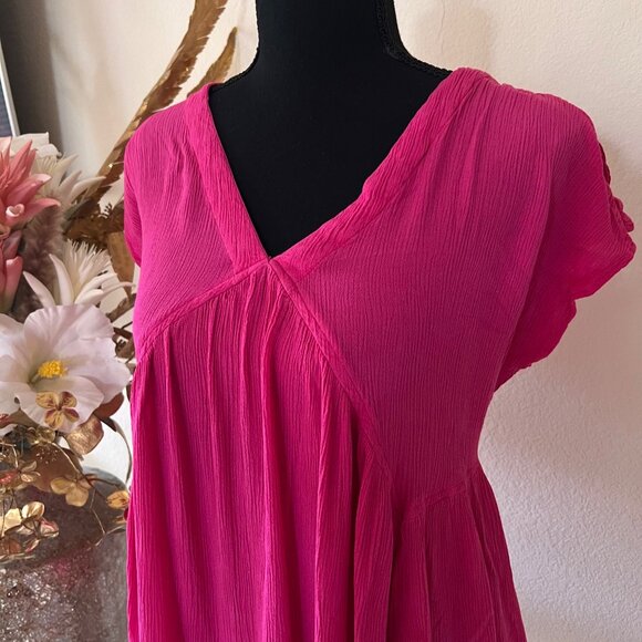 Hot Pink Y2K Babydoll Flowy Blouse / Beach Cover Up M - Picture 2 of 6